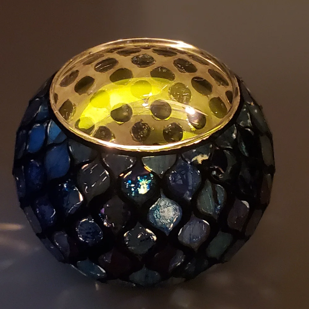 Iridescent Mosaic Glass Candle Holder, Vase, Bowl, Candy Dish NWOT 19